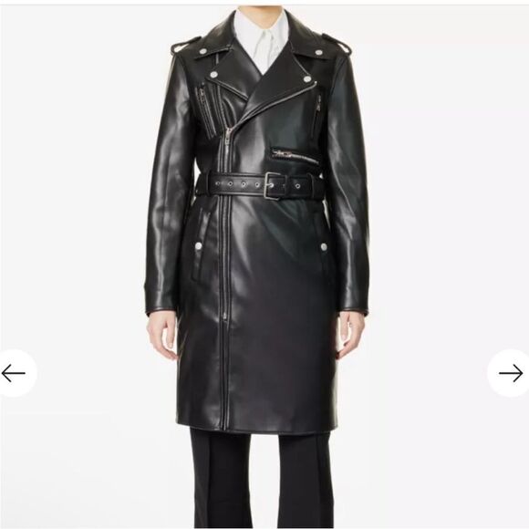 MOTHER  Jacket Womens Size XS Black The Long Chopper Faux Leather Regular Fit - Picture 2 of 16